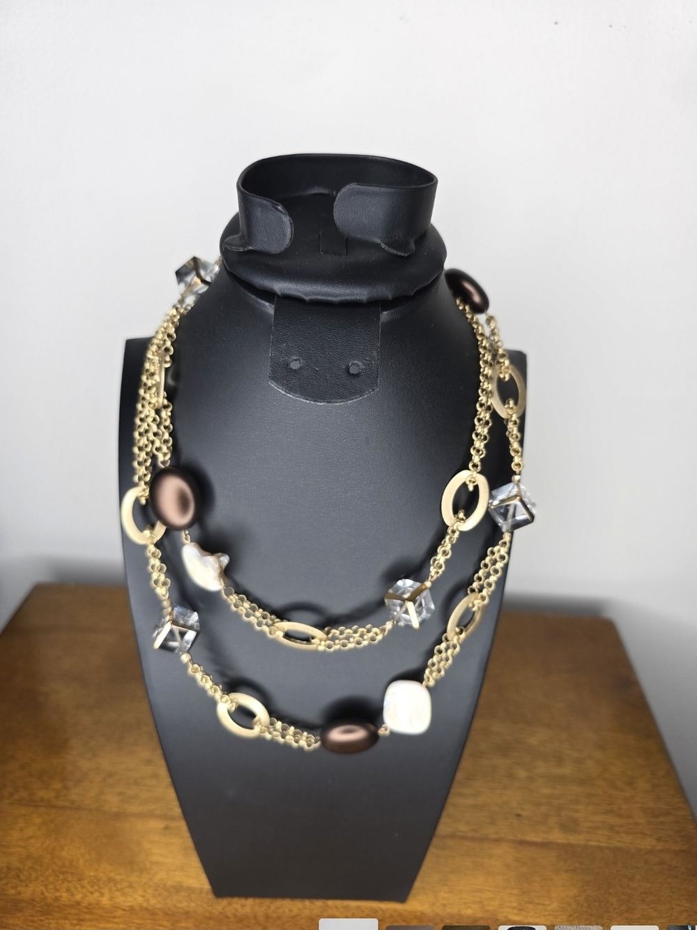 Vintage Lia Sophia "Looking Glass"  Gold-Tone Beaded Station Necklace